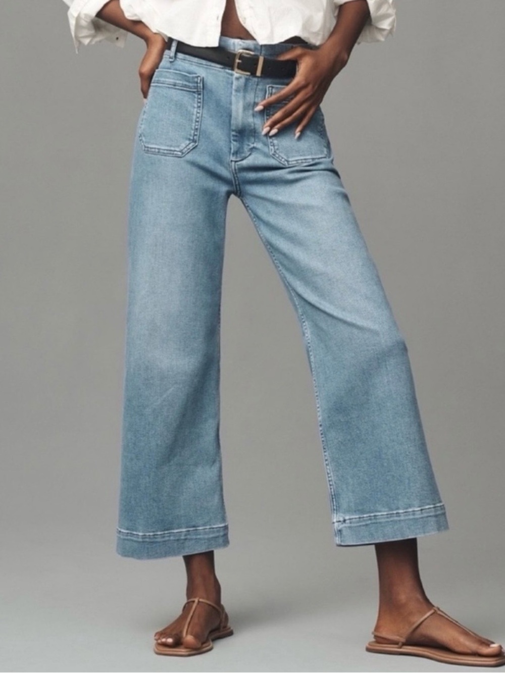 Maeve Colette Cropped Wide-Leg Pants - light blue